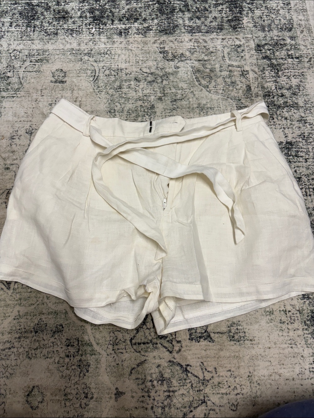 Joie Cream High-Waist Tie Front Linen-Blend Shorts